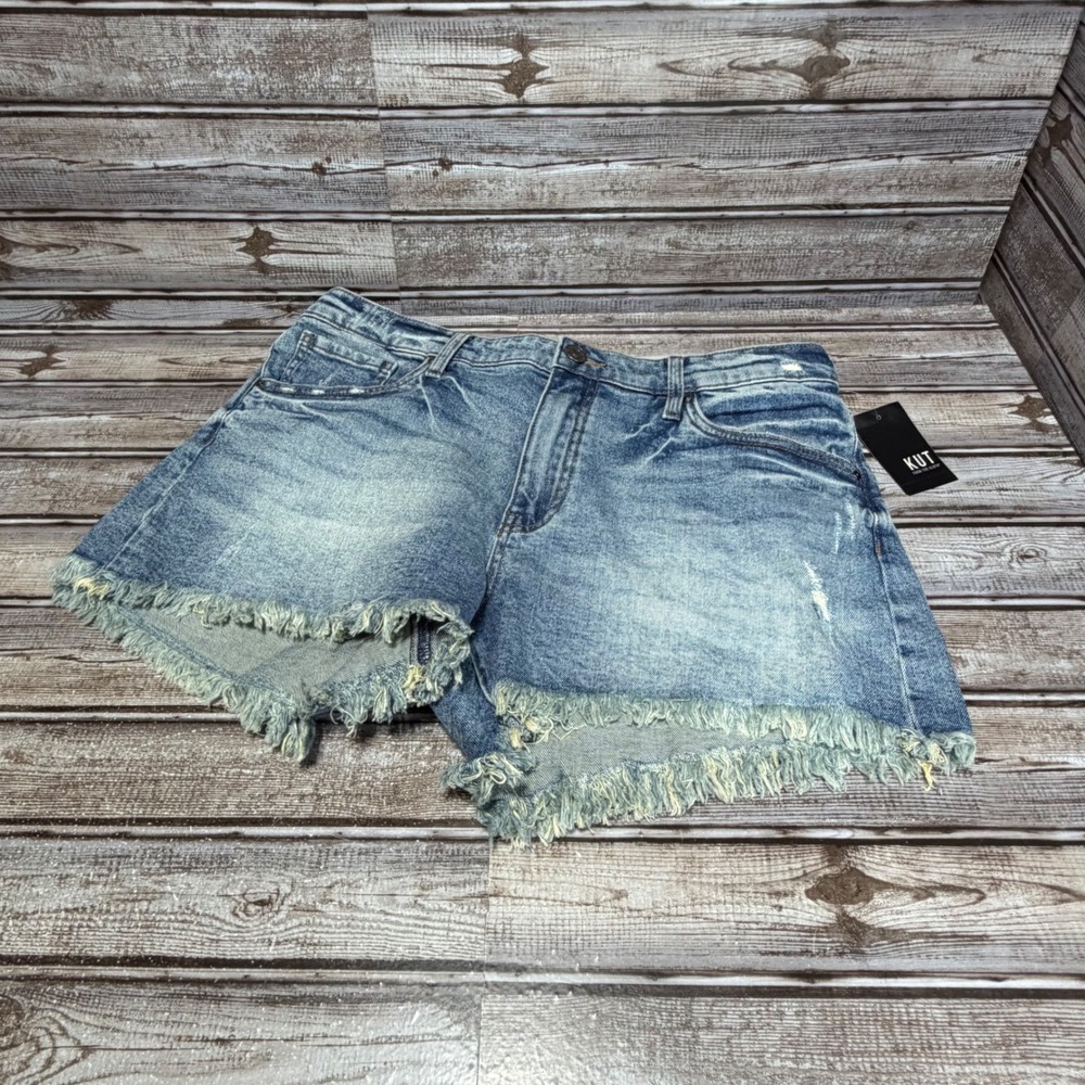 Kut Jane High Rise Shorts Womens 10 Blue Frayed Hem Distressed